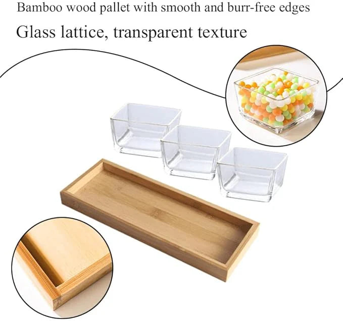 3 Piece Square Storage Jar Set with Wooden Tray – Airtight Kitchen Storage Containers