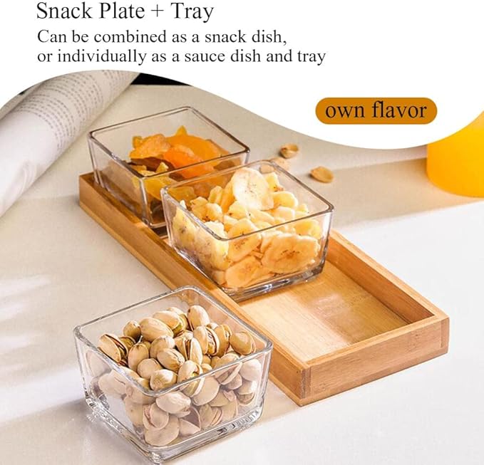 3 Piece Square Storage Jar Set with Wooden Tray – Airtight Kitchen Storage Containers
