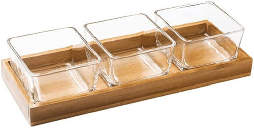 3 Piece Square Storage Jar Set with Wooden Tray – Airtight Kitchen Storage Containers