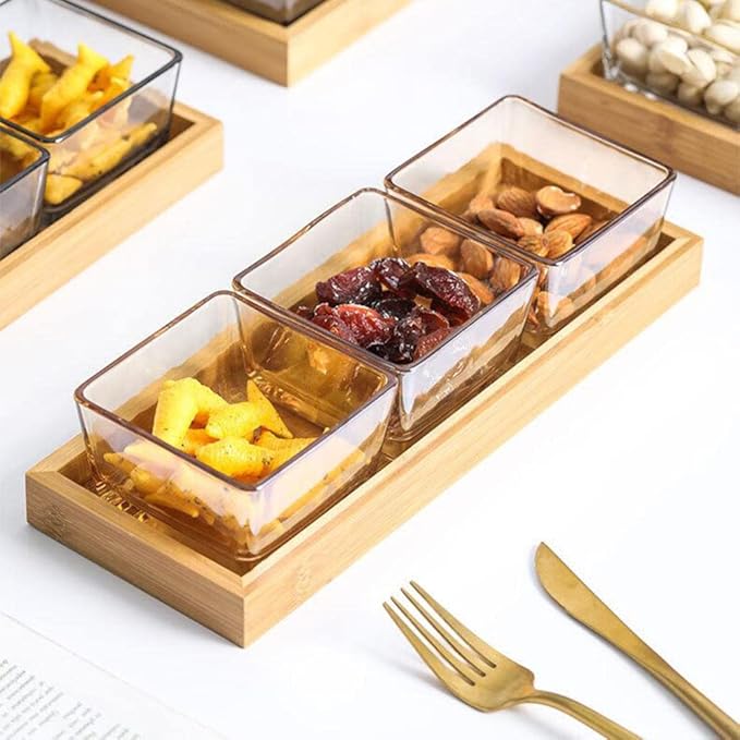 3 Piece Square Storage Jar Set with Wooden Tray – Airtight Kitchen Storage Containers