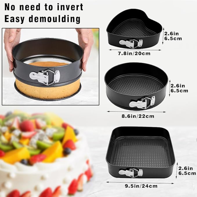 3 Piece Springform Cake Pan Set – Nonstick Cheesecake Baking Molds