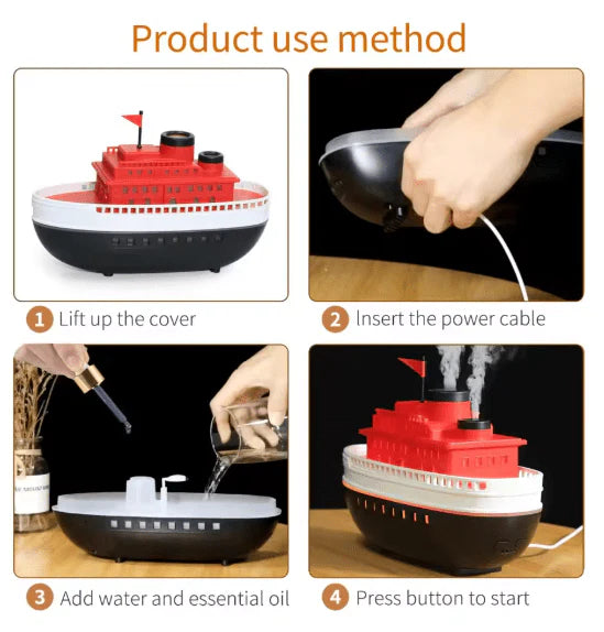 Boat Aroma Diffuser – USB Ultrasonic Essential Oil Humidifier with LED Light