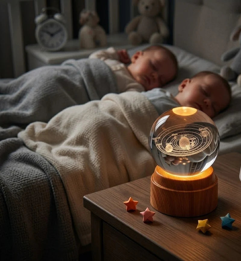 Crystal Ball Night Light – 3D Galaxy LED Lamp with Wooden Base