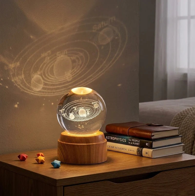 Crystal Ball Night Light – 3D Galaxy LED Lamp with Wooden Base