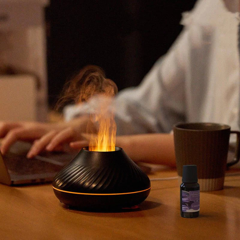 Volcanic Flame Aroma Diffuser – 130ML USB Essential Oil Humidifier with LED Night Light