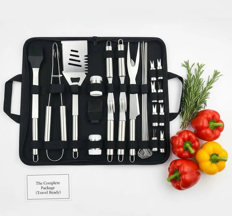 Professional BBQ Grill Tool Set – Stainless Steel Barbecue Accessories Kit with Carry Case
