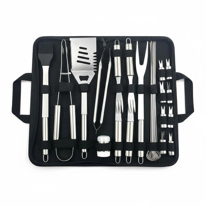 Professional BBQ Grill Tool Set – Stainless Steel Barbecue Accessories Kit with Carry Case