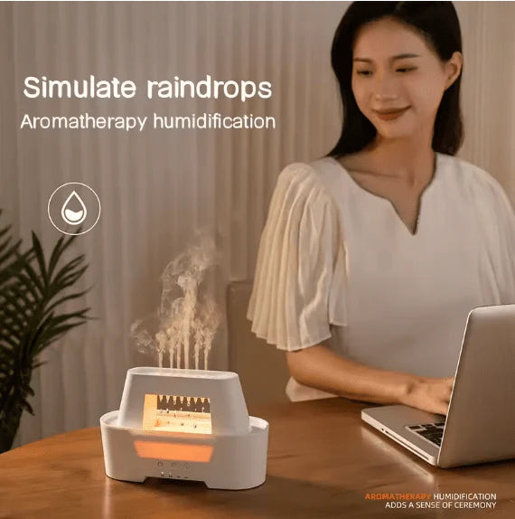 Raindrop Aroma Humidifier – Ultrasonic Essential Oil Diffuser with LED Flame Light