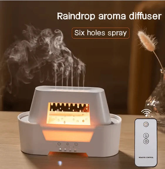 Raindrop Aroma Humidifier – Ultrasonic Essential Oil Diffuser with LED Flame Light