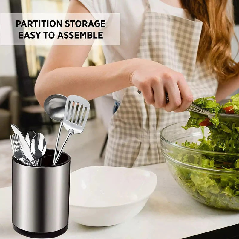Stainless Steel Rotating Storage Bucket – 360° Kitchen Utensil Organizer