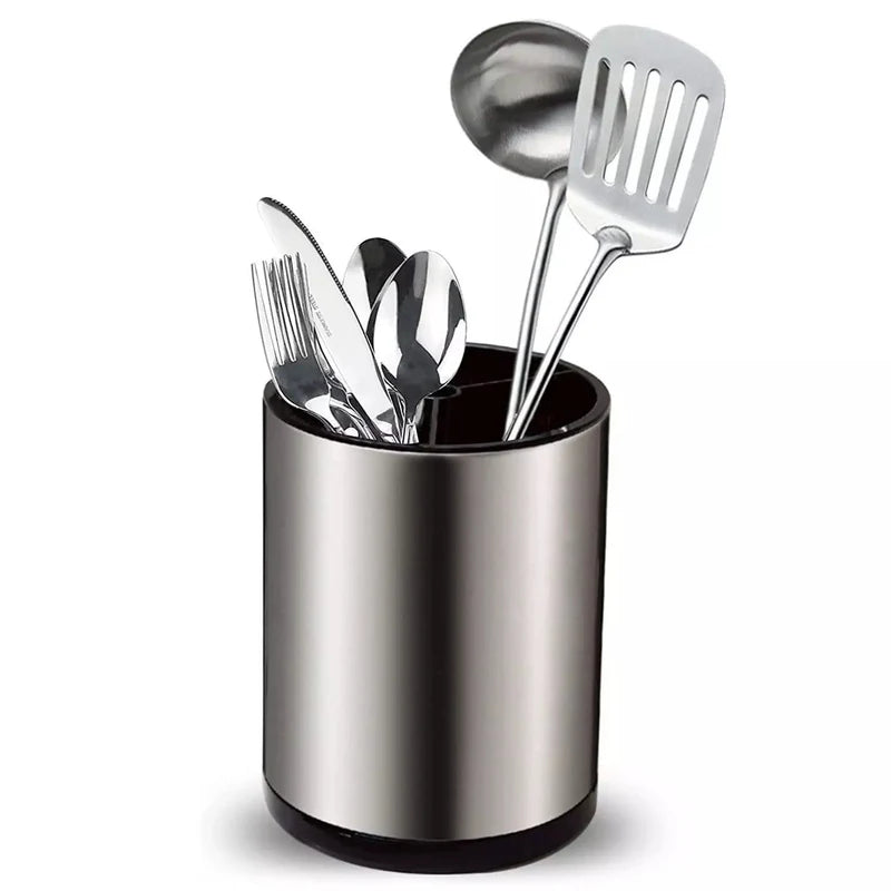 Stainless Steel Rotating Storage Bucket – 360° Kitchen Utensil Organizer