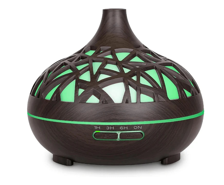 Wooden Lattice Ultrasonic Aroma Diffuser – 300ML Essential Oil Humidifier