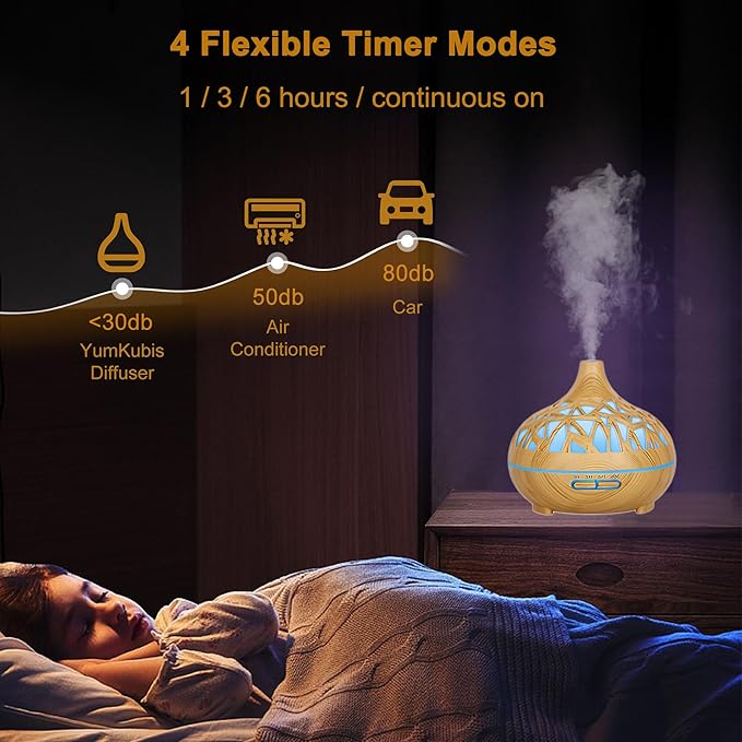 Wooden Lattice Ultrasonic Aroma Diffuser – 300ML Essential Oil Humidifier